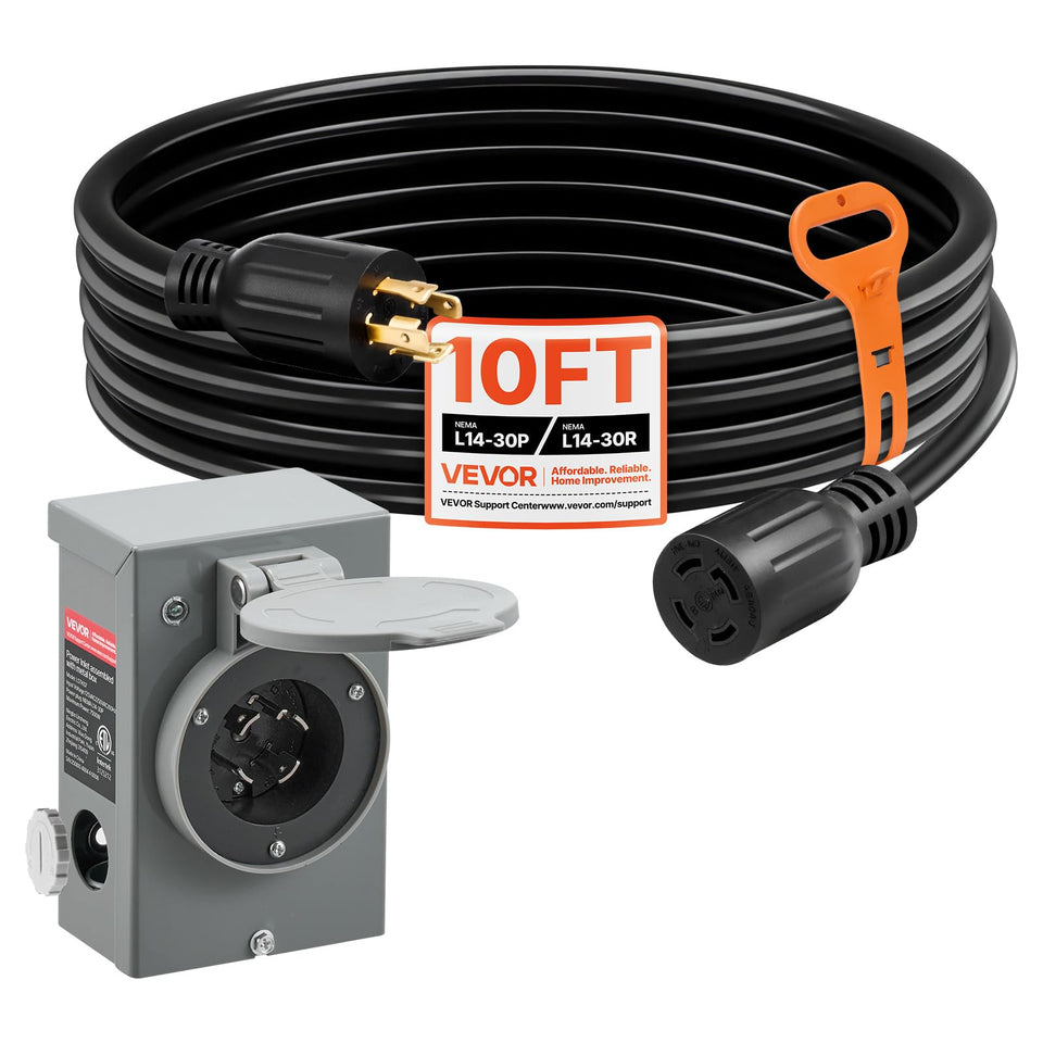 VEVOR 30A generator cord with L14-30P to L14-30R for reliable backup power.