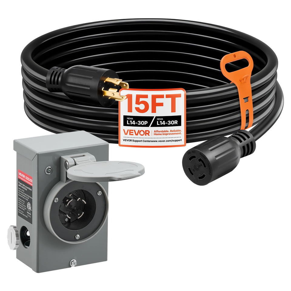 VEVOR 30A generator cord with L14-30P plug for reliable outdoor power.