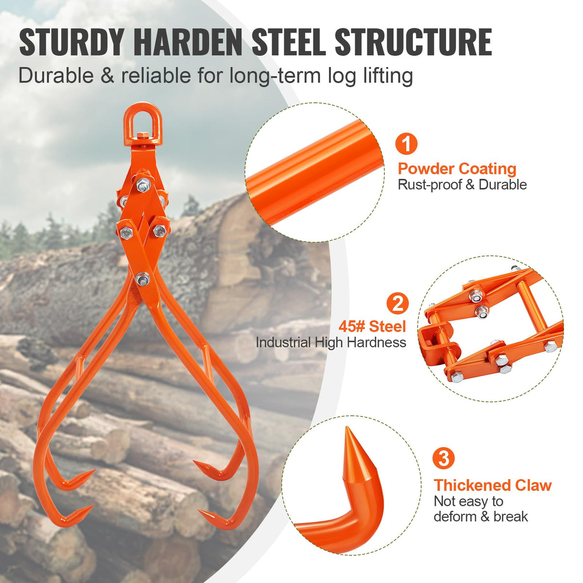 36-inch gripping size on VEVOR timber hook enabling wide reach