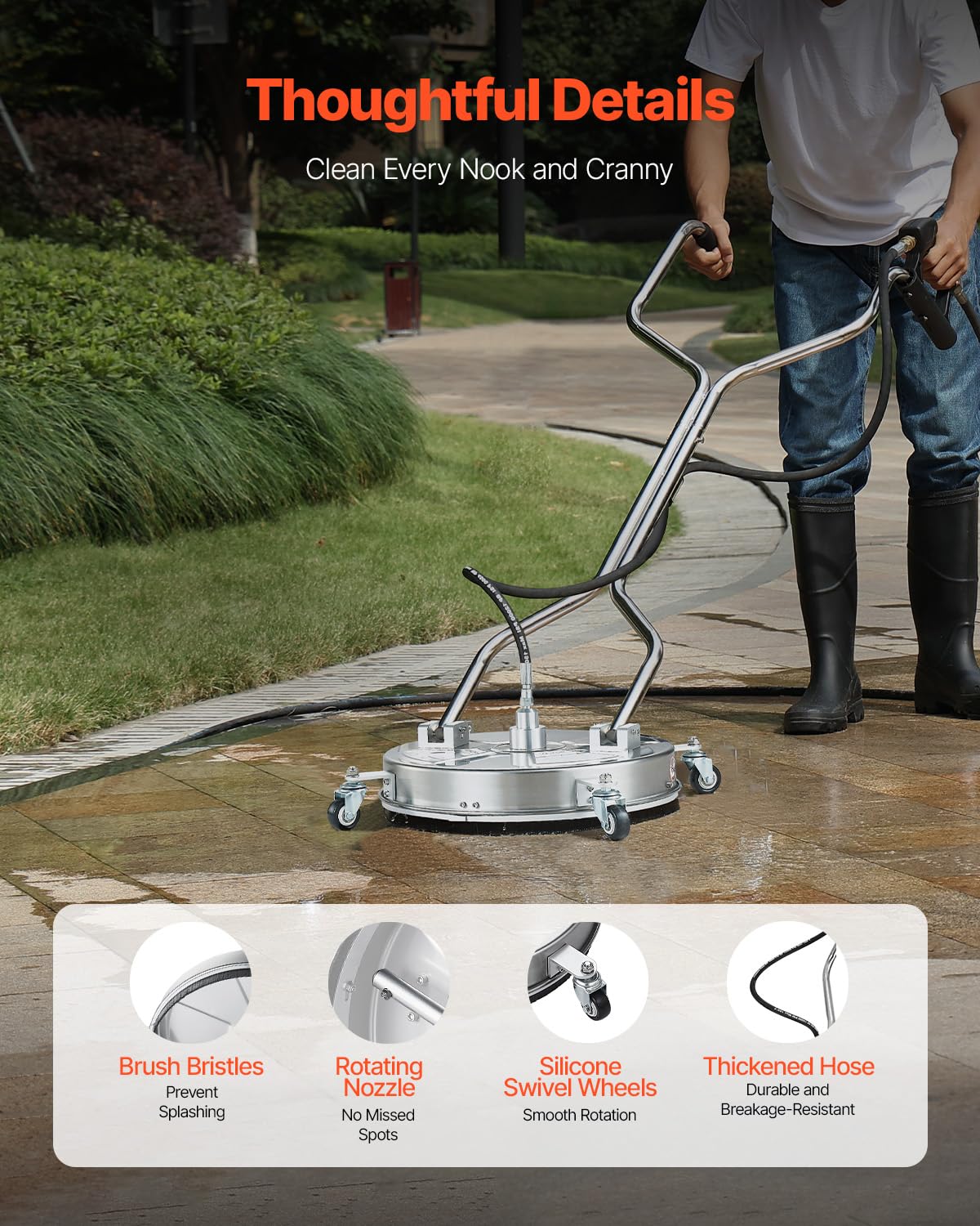 VEVOR 3/8-inch quick-connect simplifies setup with compatible pressure washers.