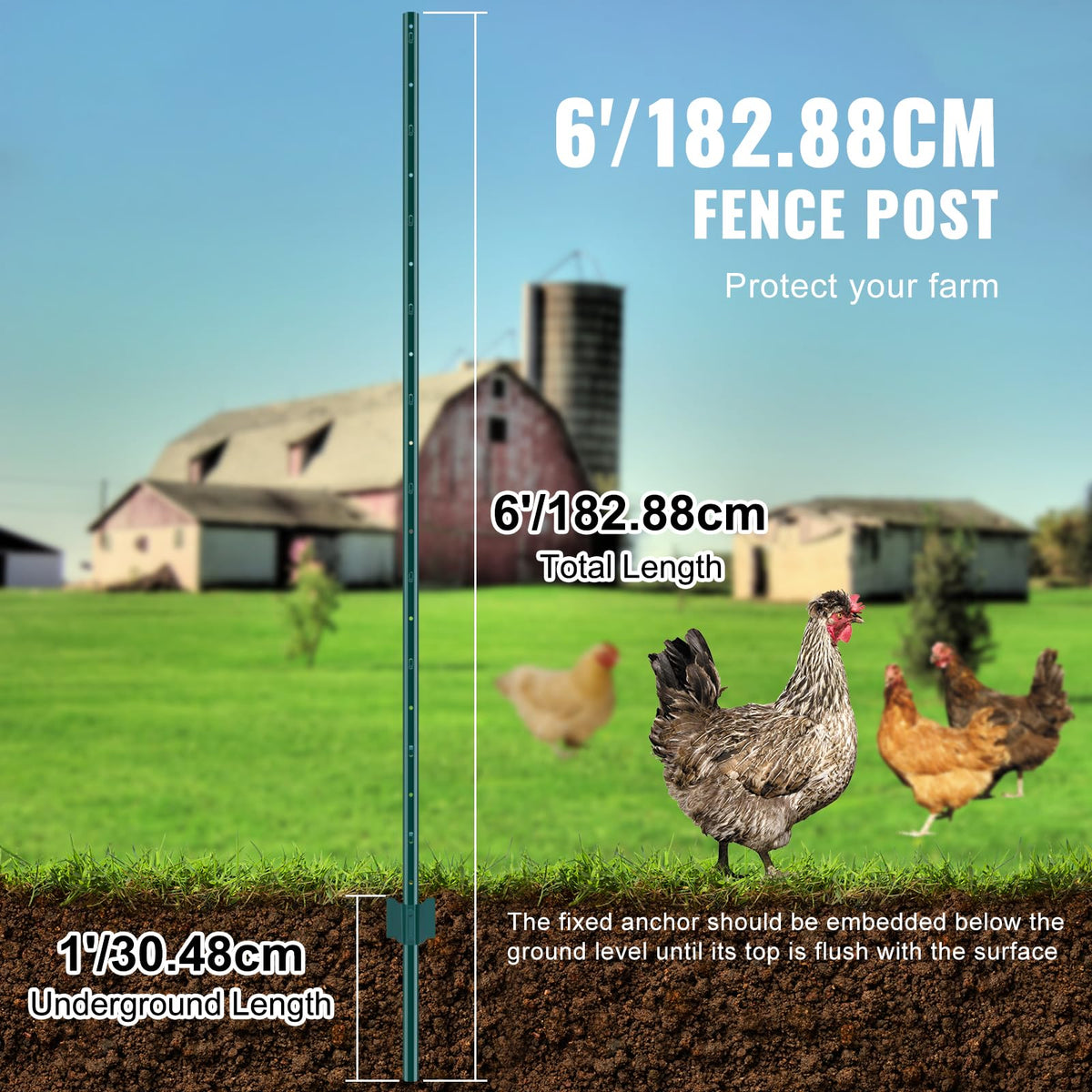 VEVOR 6 ft U-channel post with anchor plates for added stability.