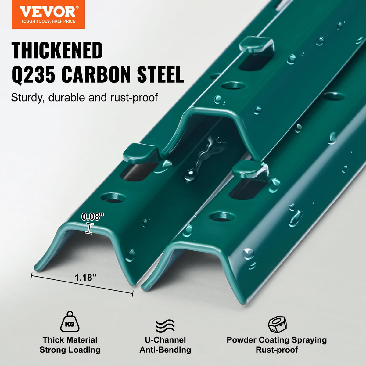 VEVOR 6 ft U-channel post, side profile, designed for strong ground support.