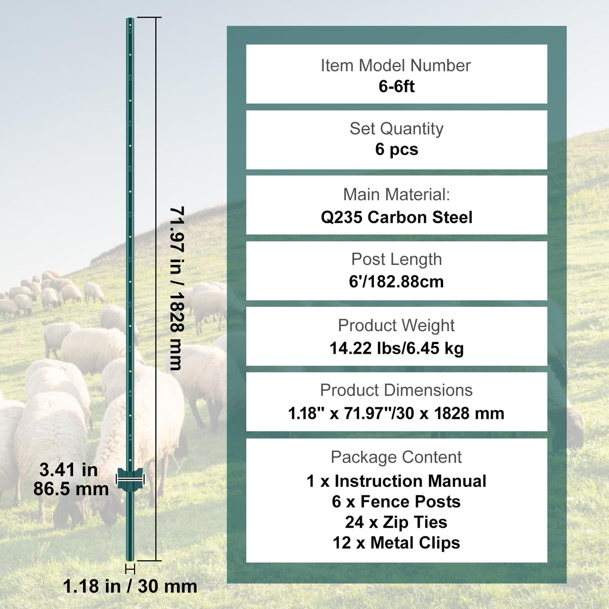 VEVOR 6 ft posts set up easily in yards, gardens, and orchards.