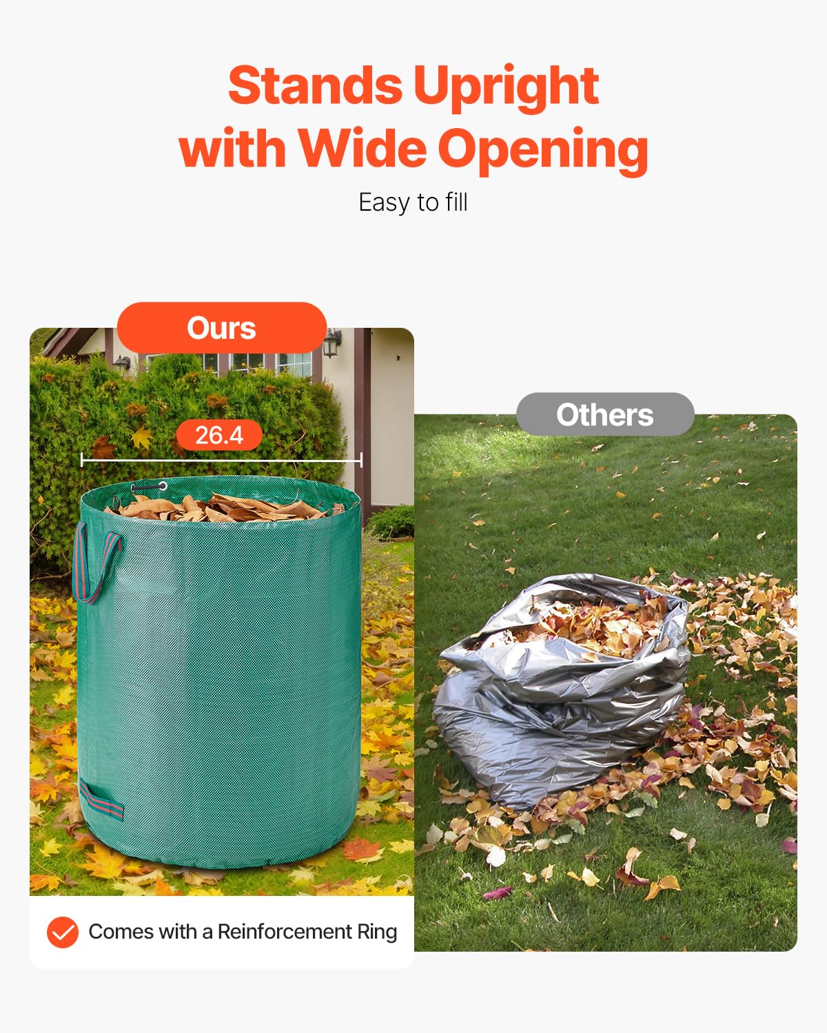 VEVOR stand-up bag shows top and bottom handles for dumping.