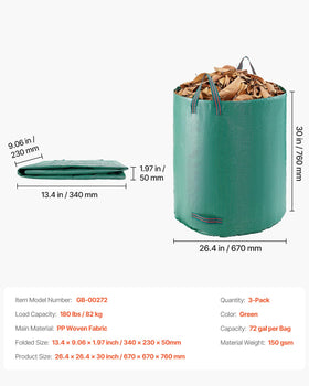 VEVOR large-capacity bag handles leaves, weeds, and garden waste.