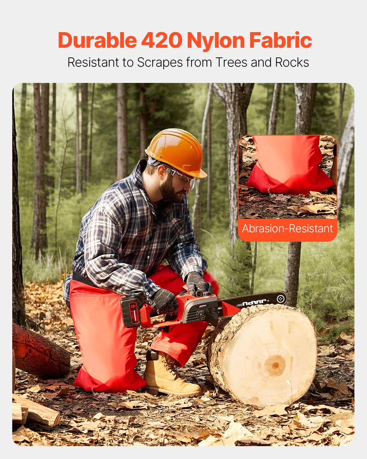 VEVOR eight-layer cut-resistant chainsaw pants for robust debris protection.