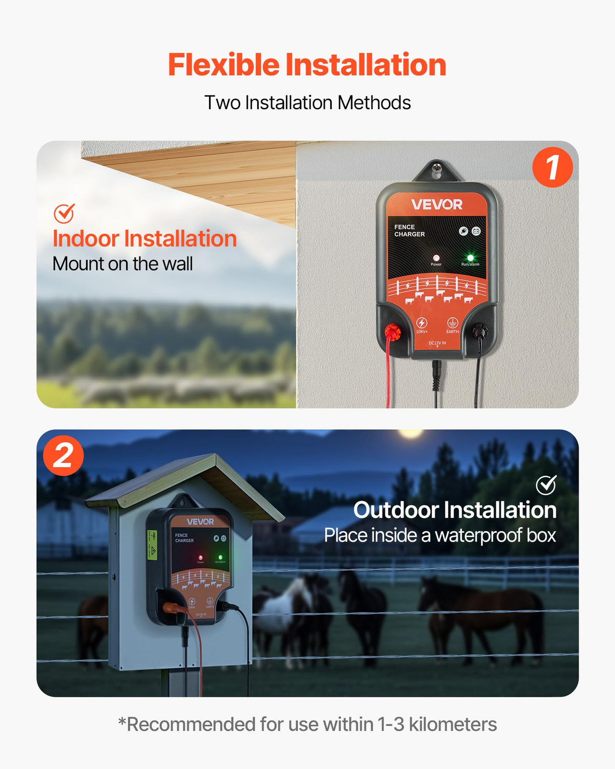 VEVOR AC/DC battery compatibility enables flexible power in various locations.