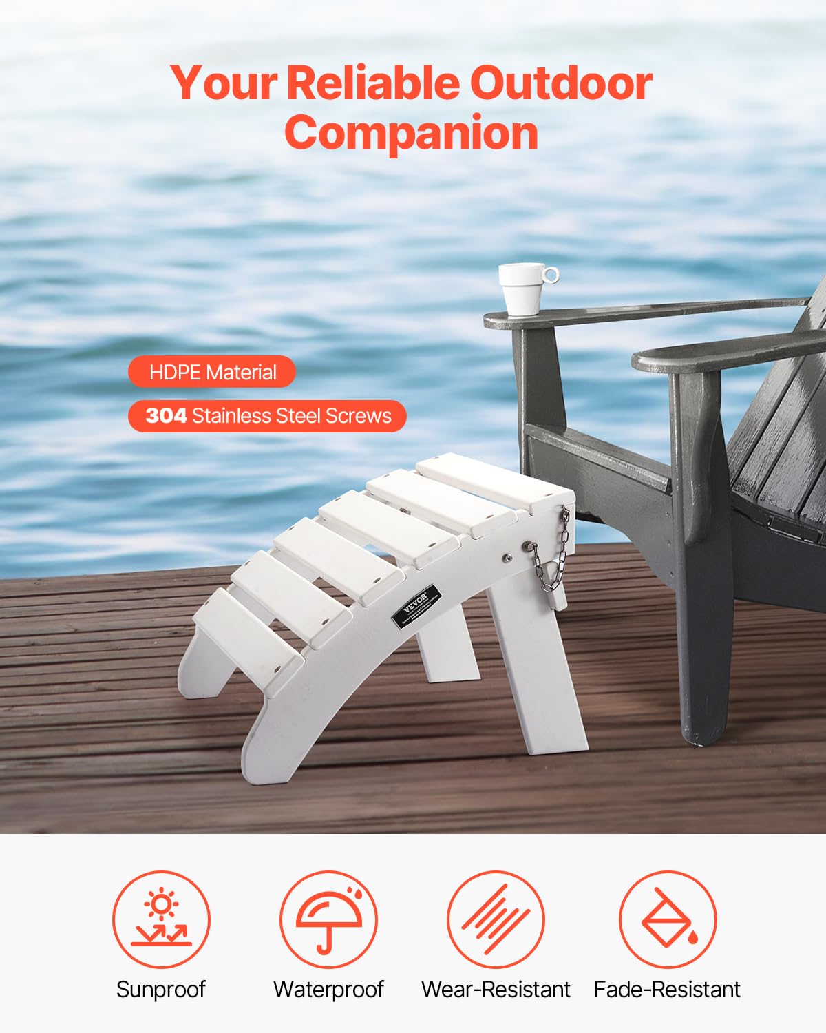 VEVOR Adirondack Ottoman ergonomic design supports comfortable legs outdoors