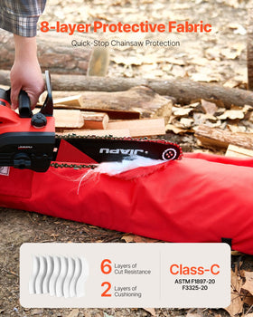 VEVOR adjustable belt chainsaw chaps fit waists from 22 to 48 inches.