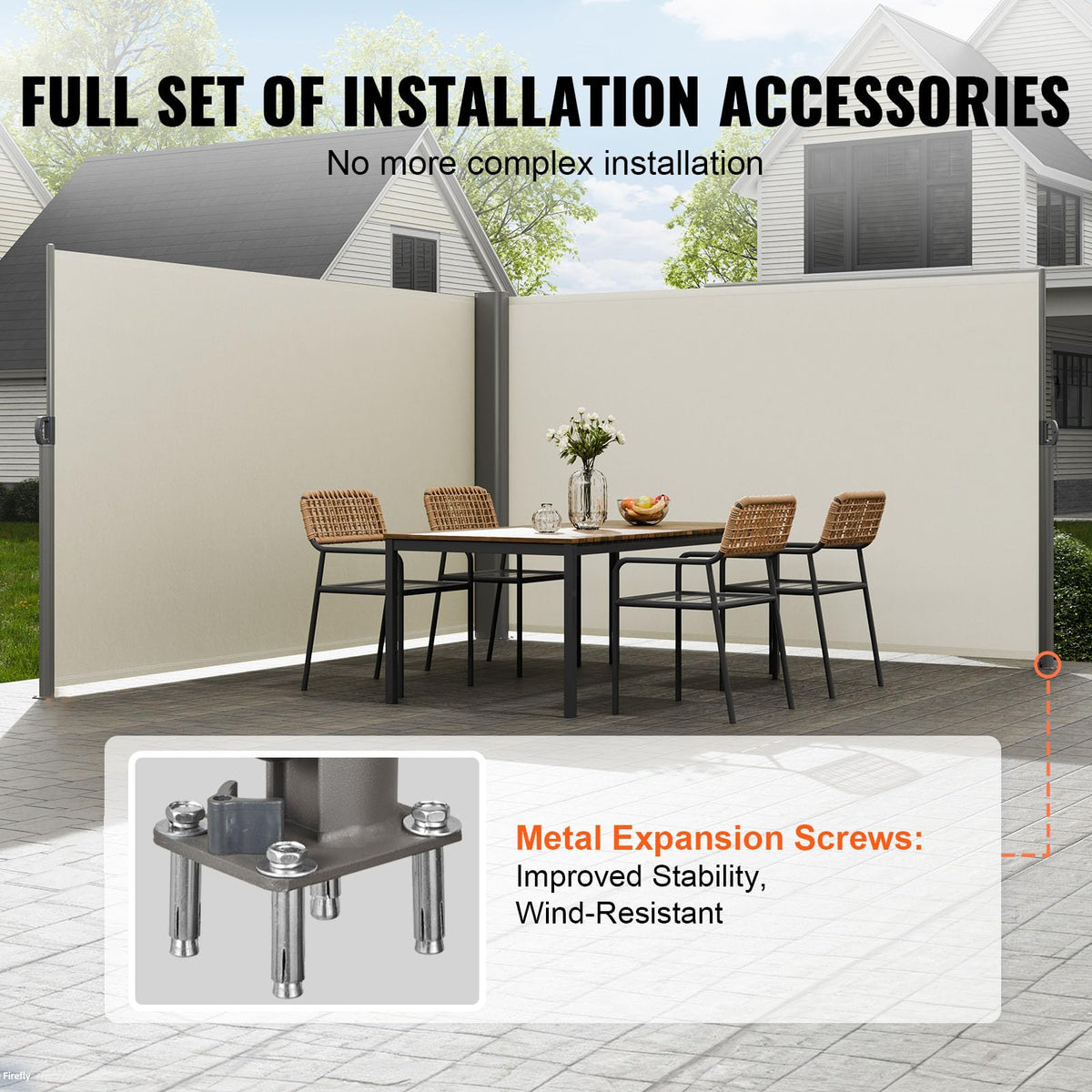 VEVOR adjustable-length side awning adapts to space.