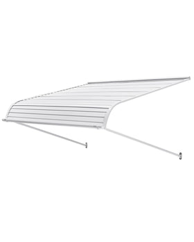 VEVOR aluminum awning at the front door for shade and rain protection.