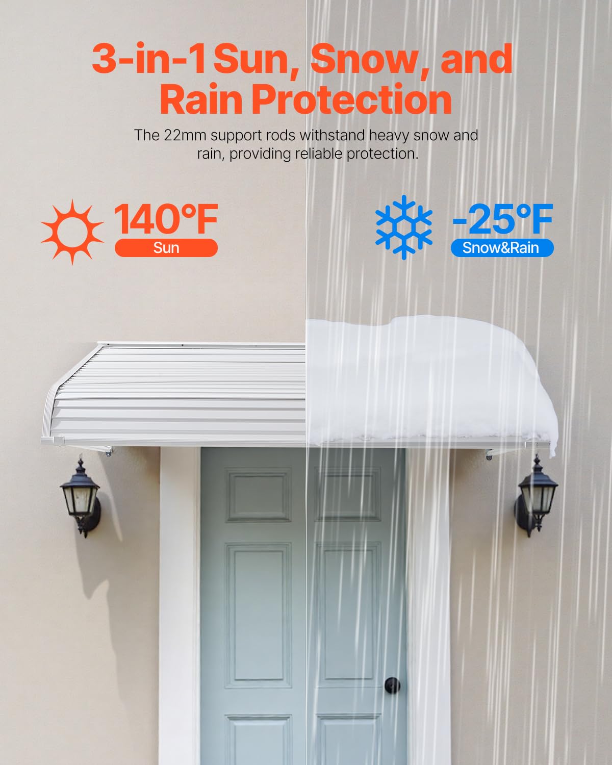 VEVOR awning with reinforced frame and 22mm rods ensures durable doorway shelter.