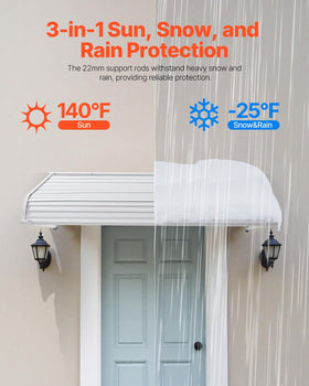 VEVOR awning with reinforced frame and 22mm rods ensures durable doorway shelter.