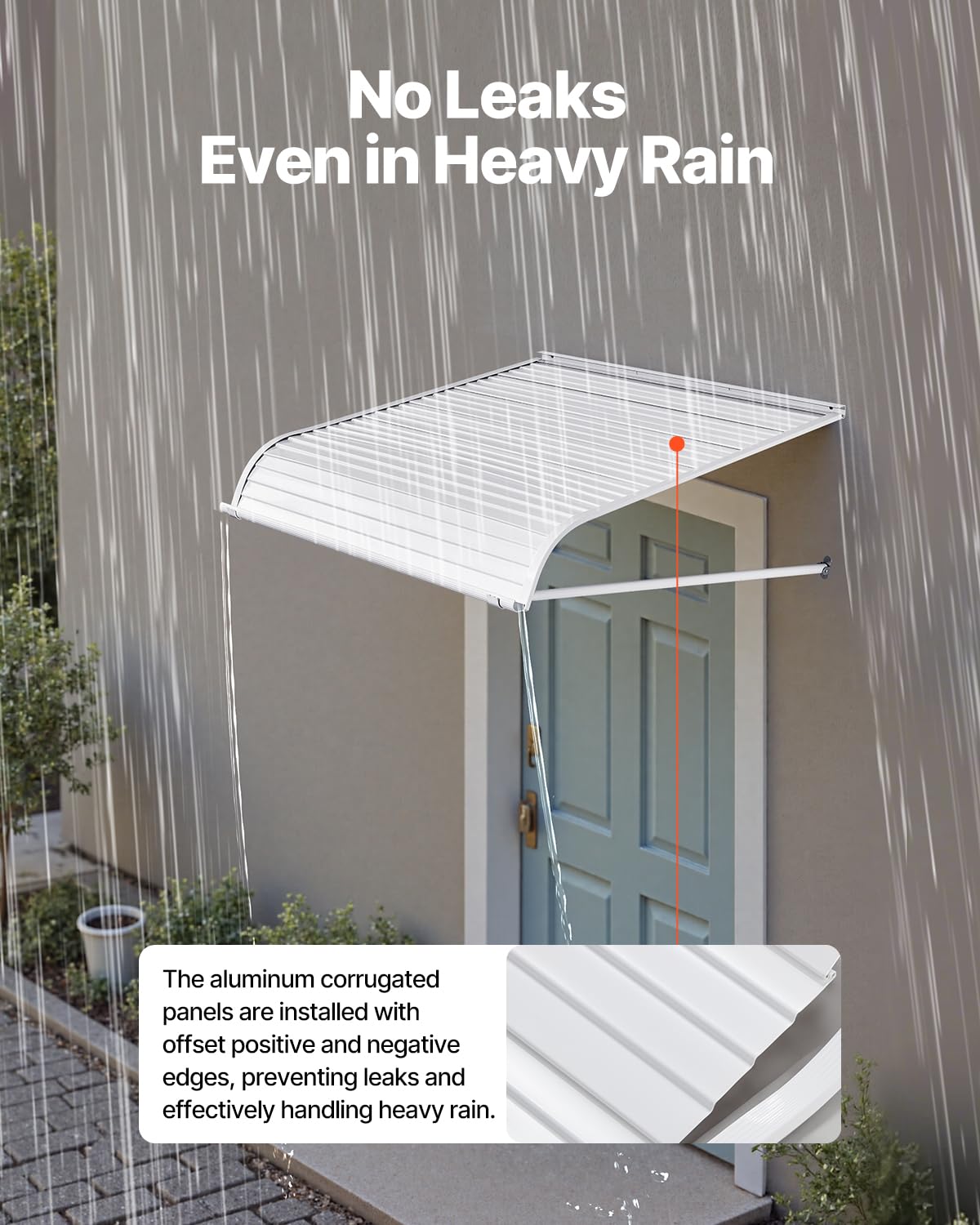 VEVOR aluminum awning ripple-panel detail highlights sleek exterior lines