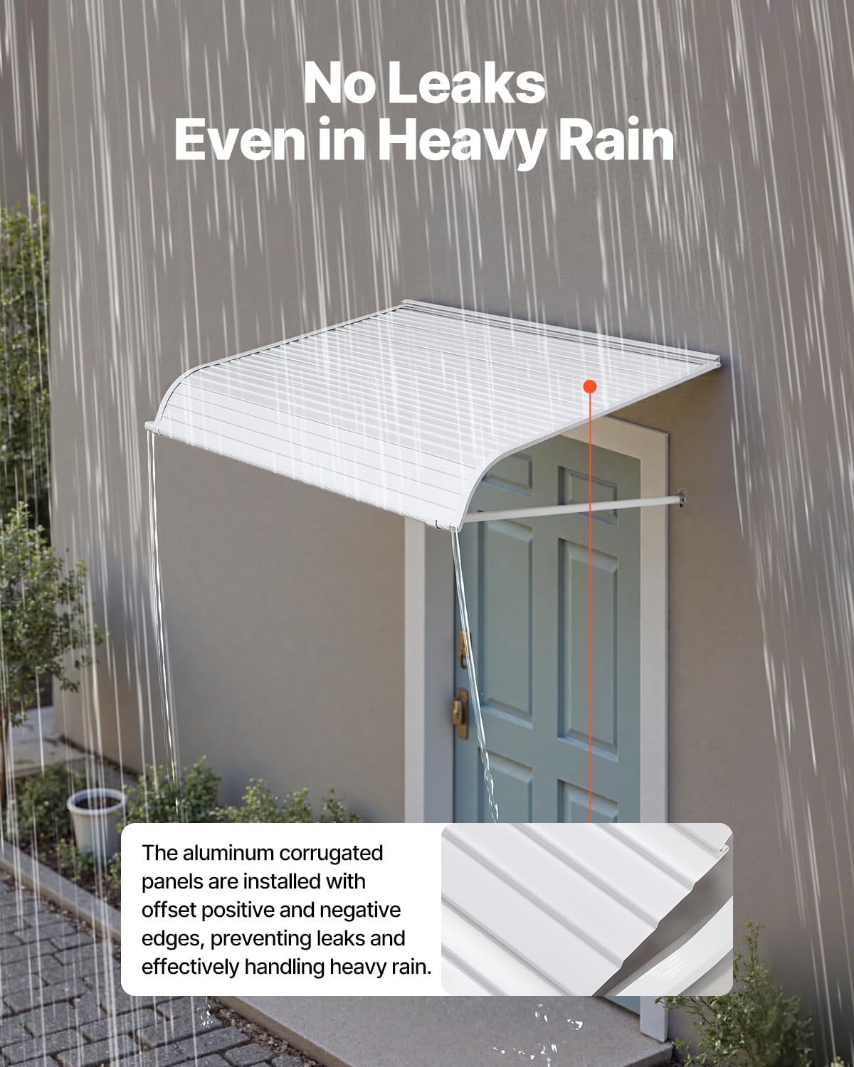 VEVOR aluminum awning over windows protects siding from sun.