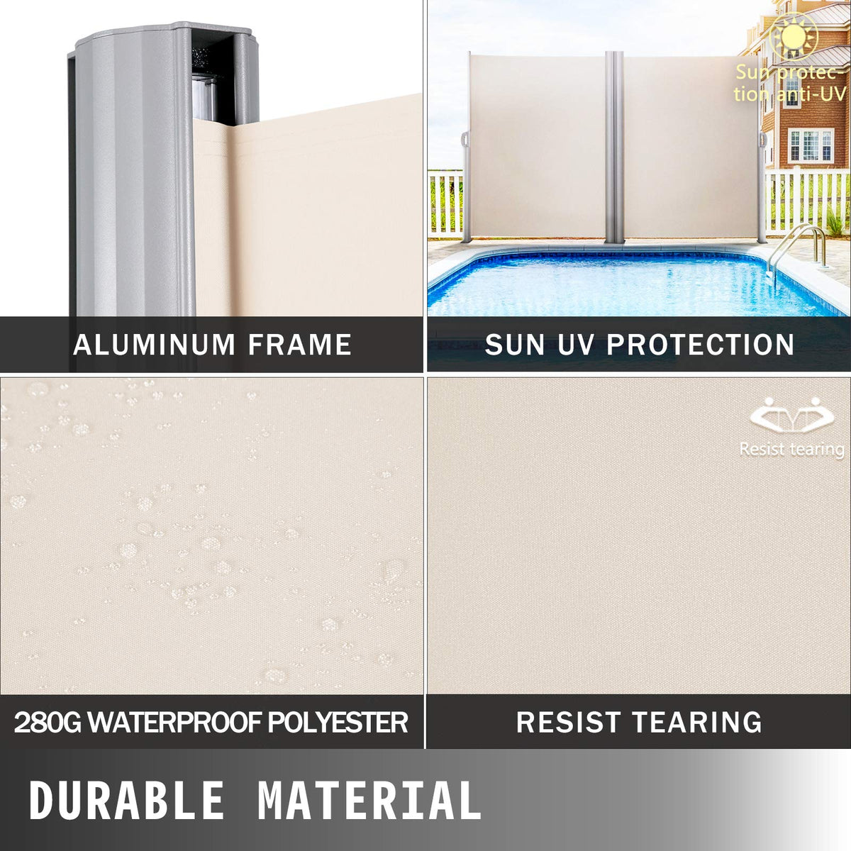 VEVOR aluminum frame side awning rustproof for durable outdoor use.