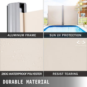 VEVOR aluminum frame side awning rustproof for durable outdoor use.