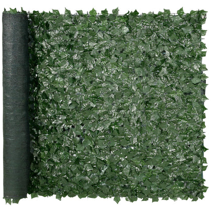 VEVOR artificial ivy fence close-up leaves provide natural privacy backdrop.