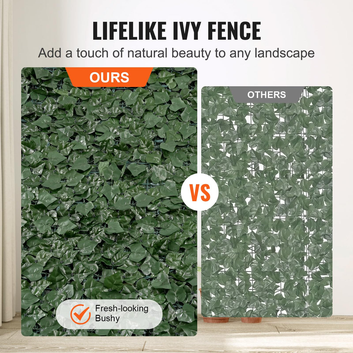 VEVOR artificial ivy fence easy installation on fence or railing.