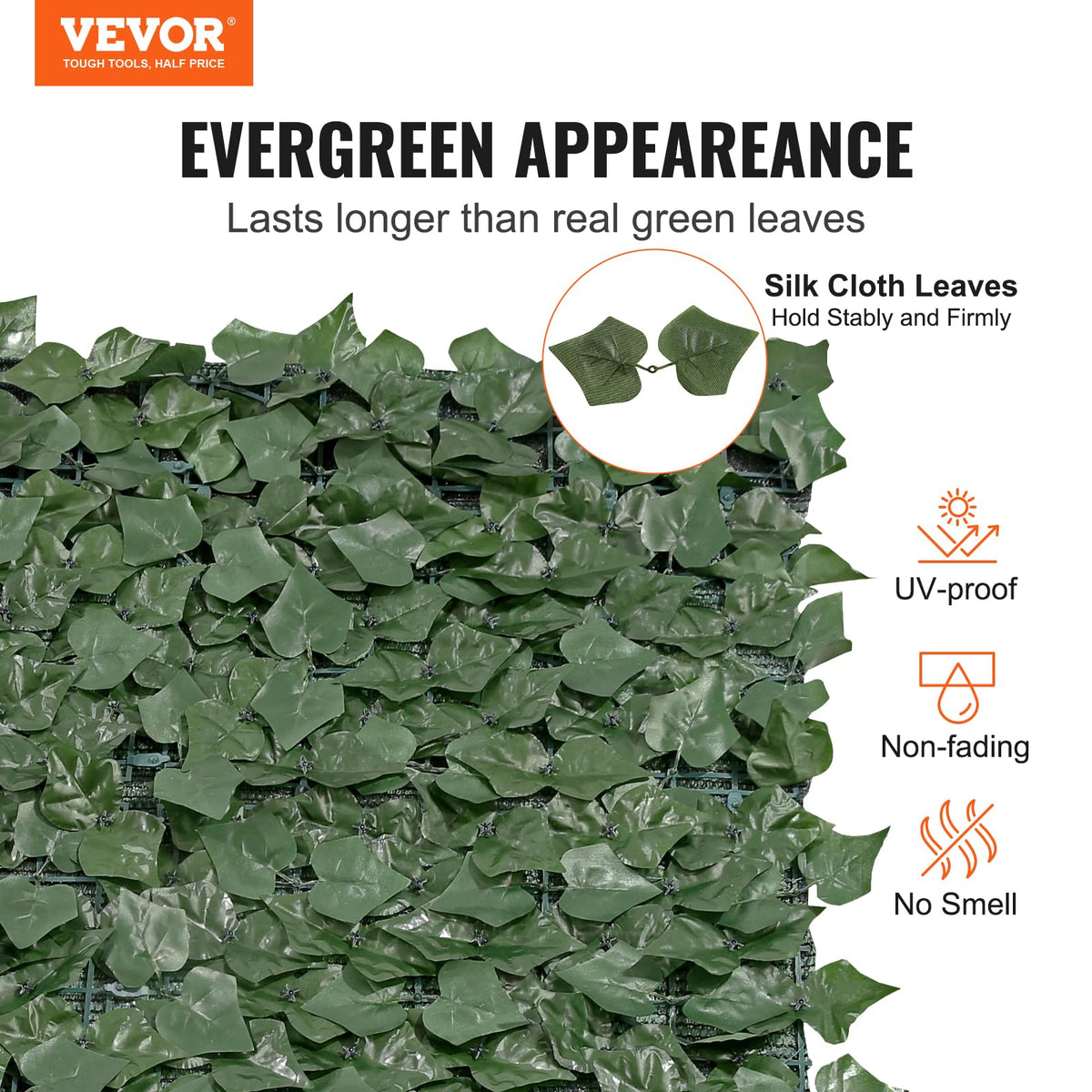 VEVOR artificial ivy fence privacy panel with mesh backing blocks sunlight.