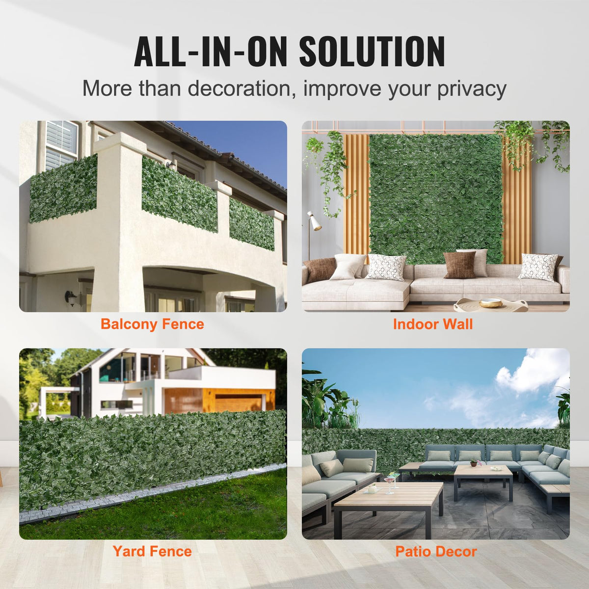 VEVOR ivy screen reduces wind gusts for more comfortable outdoor space.