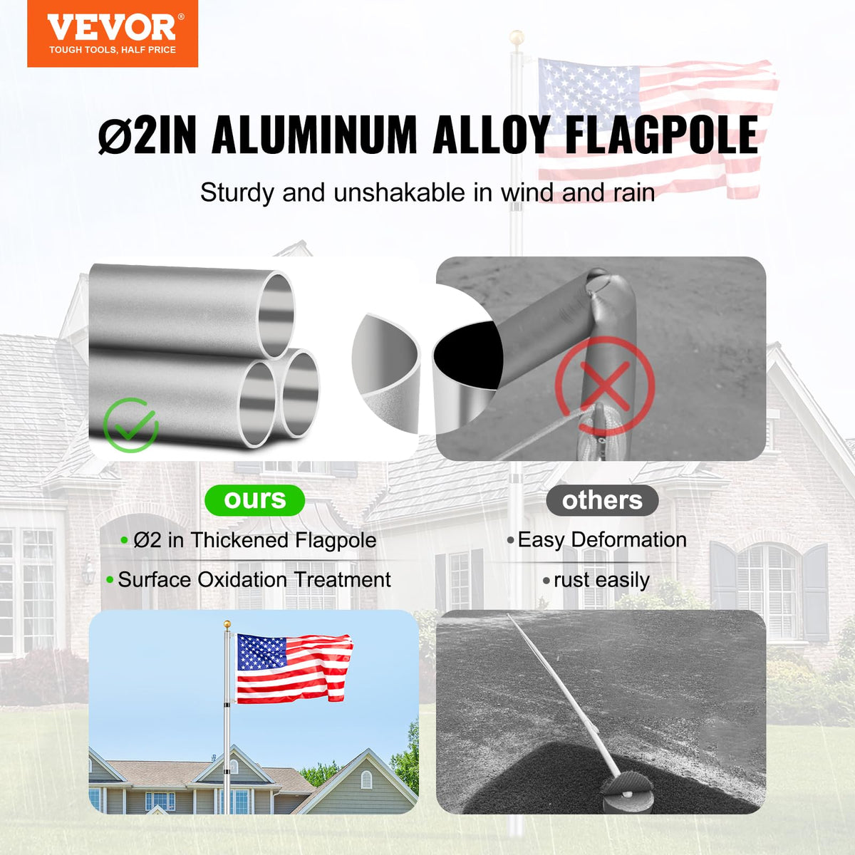 VEVOR flagpole assembly in yard with easy twist-lock