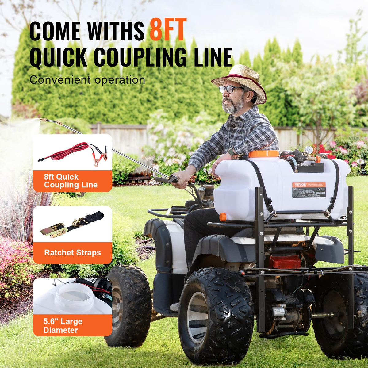 VEVOR ATV Spot Sprayer 20ft hose provides flexible reach for terrain