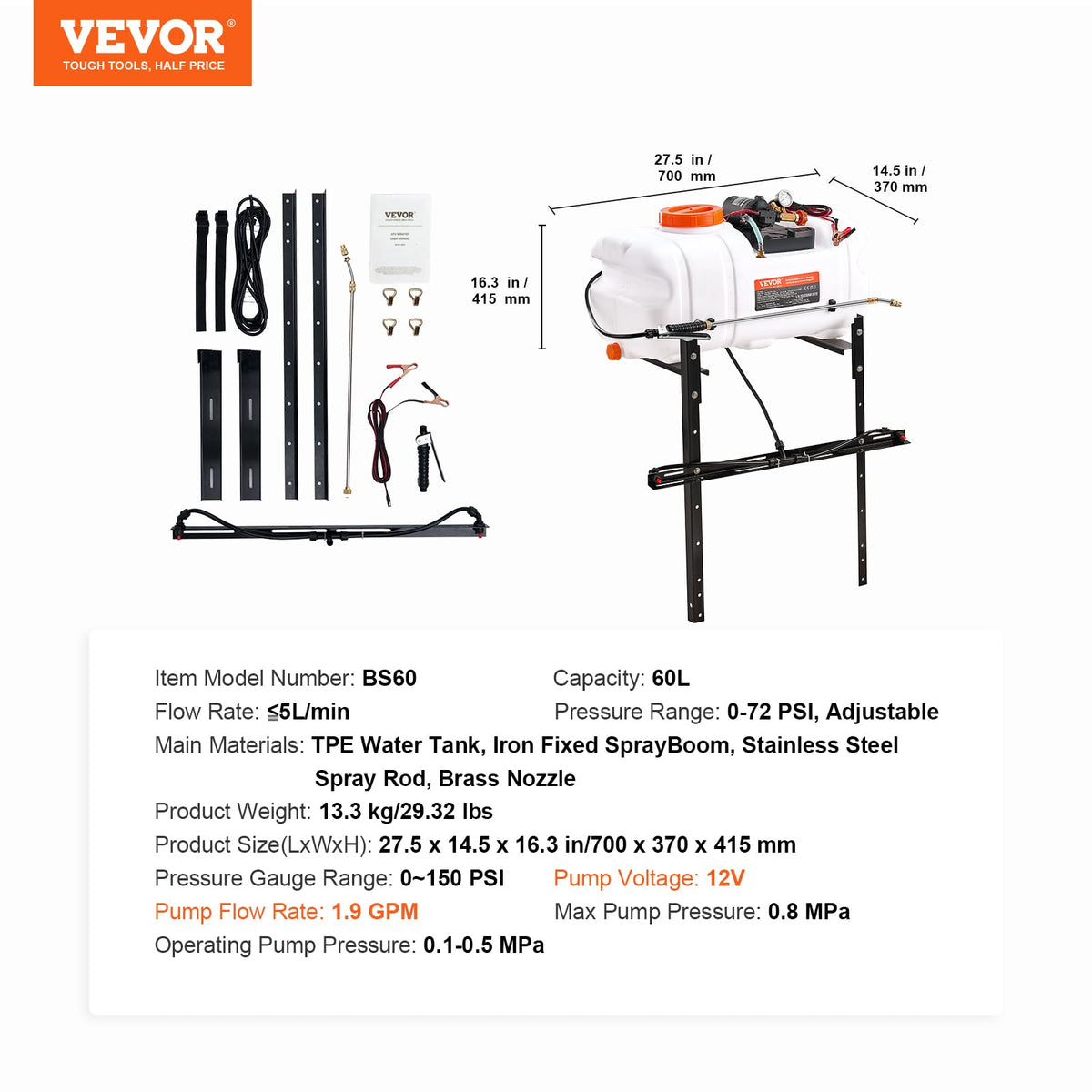 VEVOR ATV Spot Sprayer ratchet straps stabilize during transport