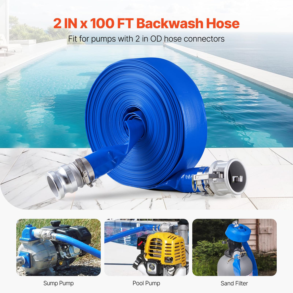 VEVOR backwash hose with clamps for secure connections