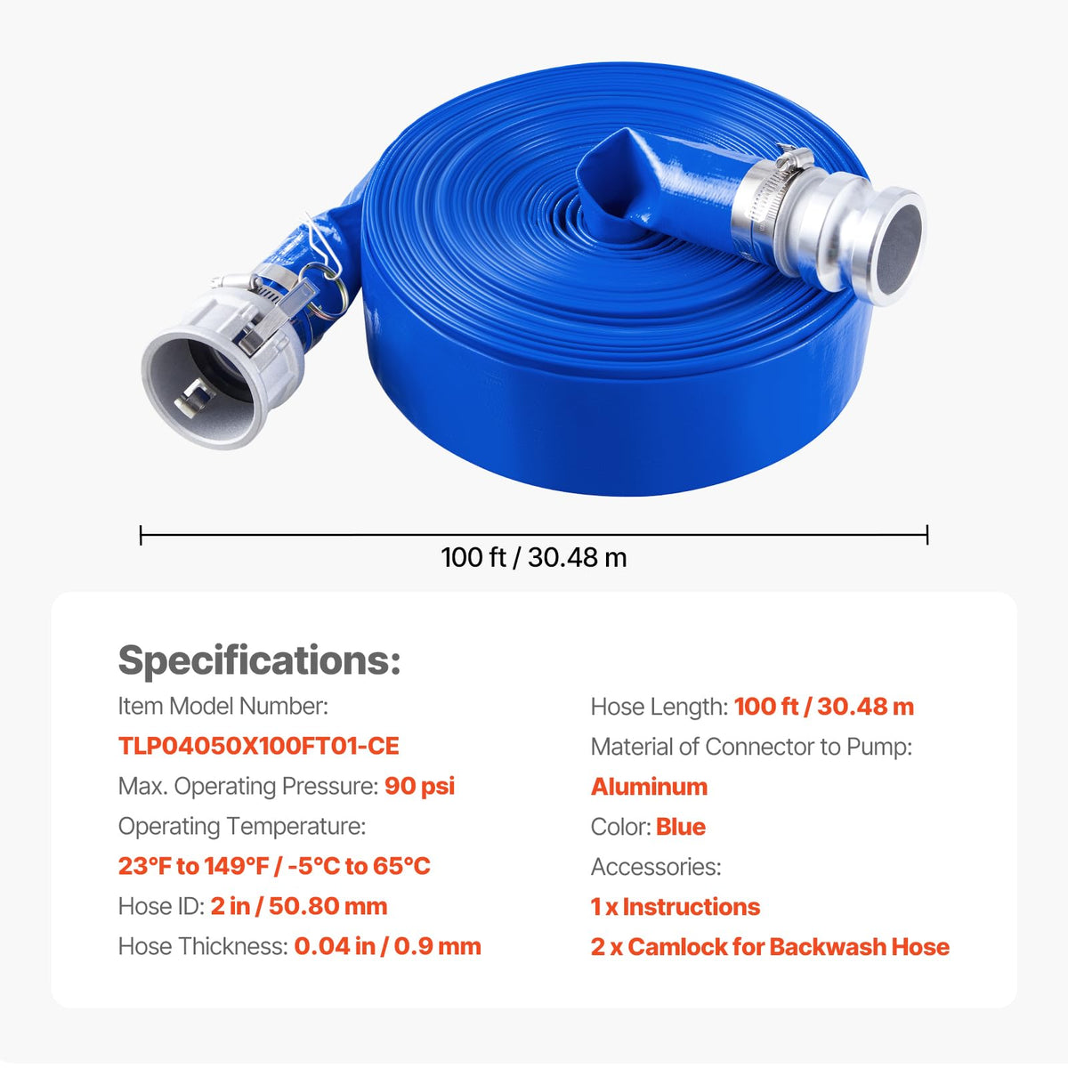 Backwash hose compatible with a wide range of pumps