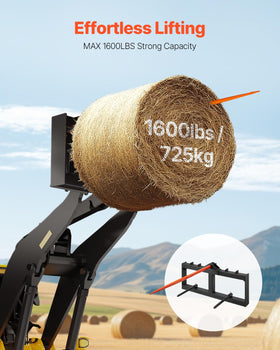VEVOR bale spears stabilizers highlight quick-attach compatibility.
