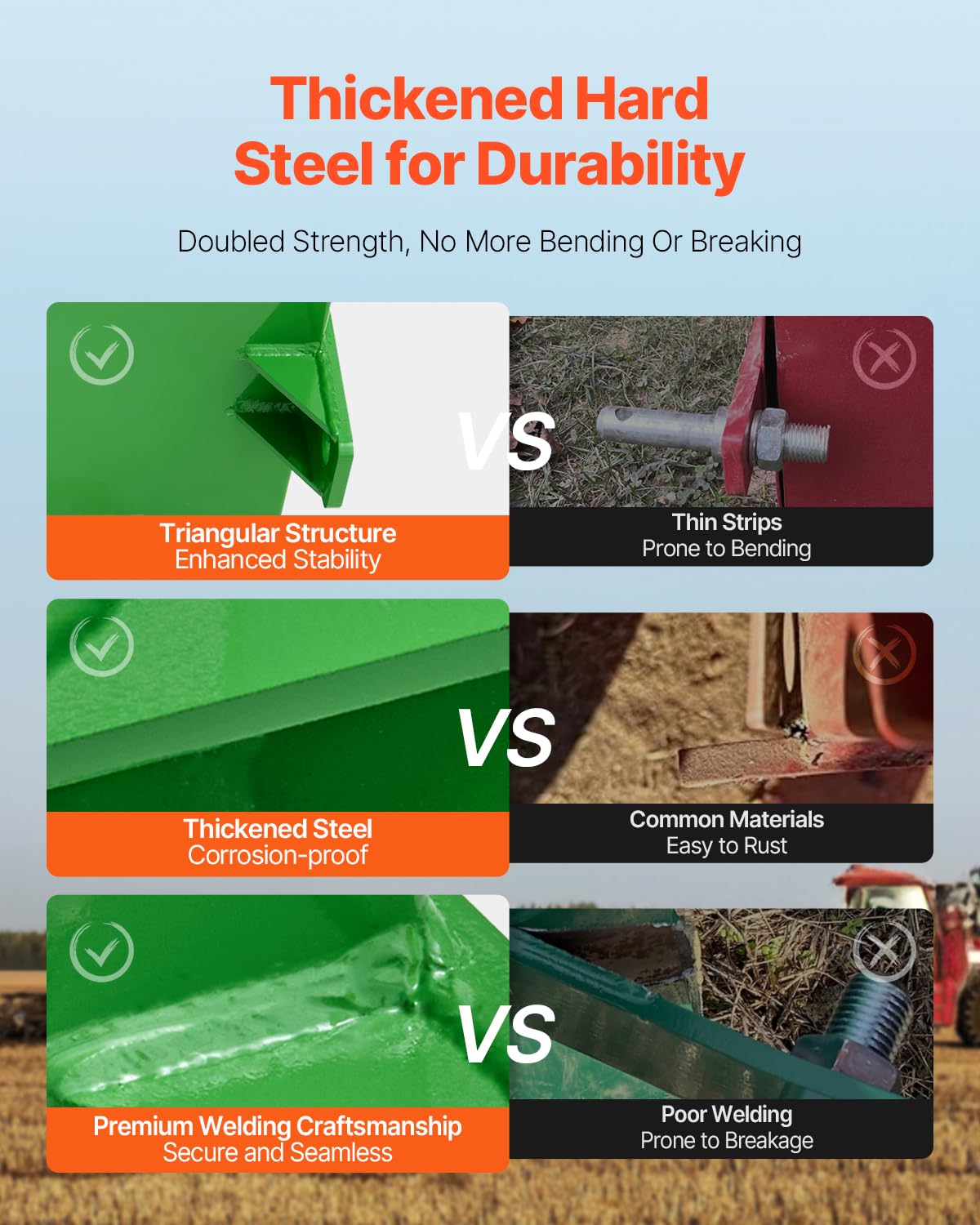 VEVOR ballast box 3-point hitch connection demonstrates tractor compatibility