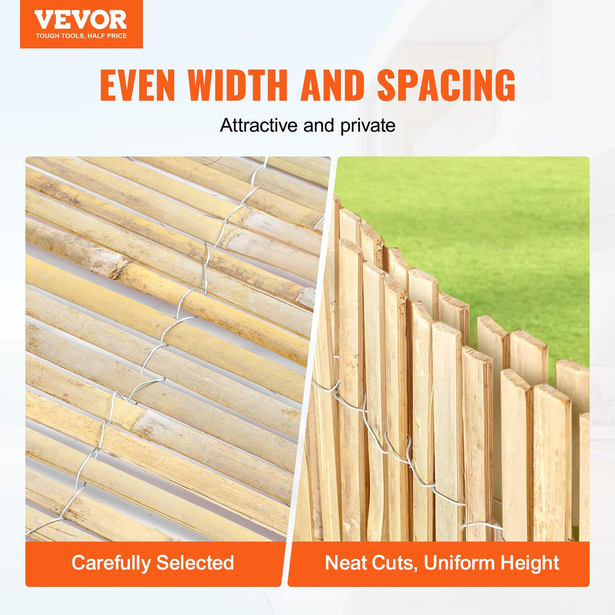 VEVOR bamboo slats fence 6ft provides sturdy boundary for gardens and balconies.