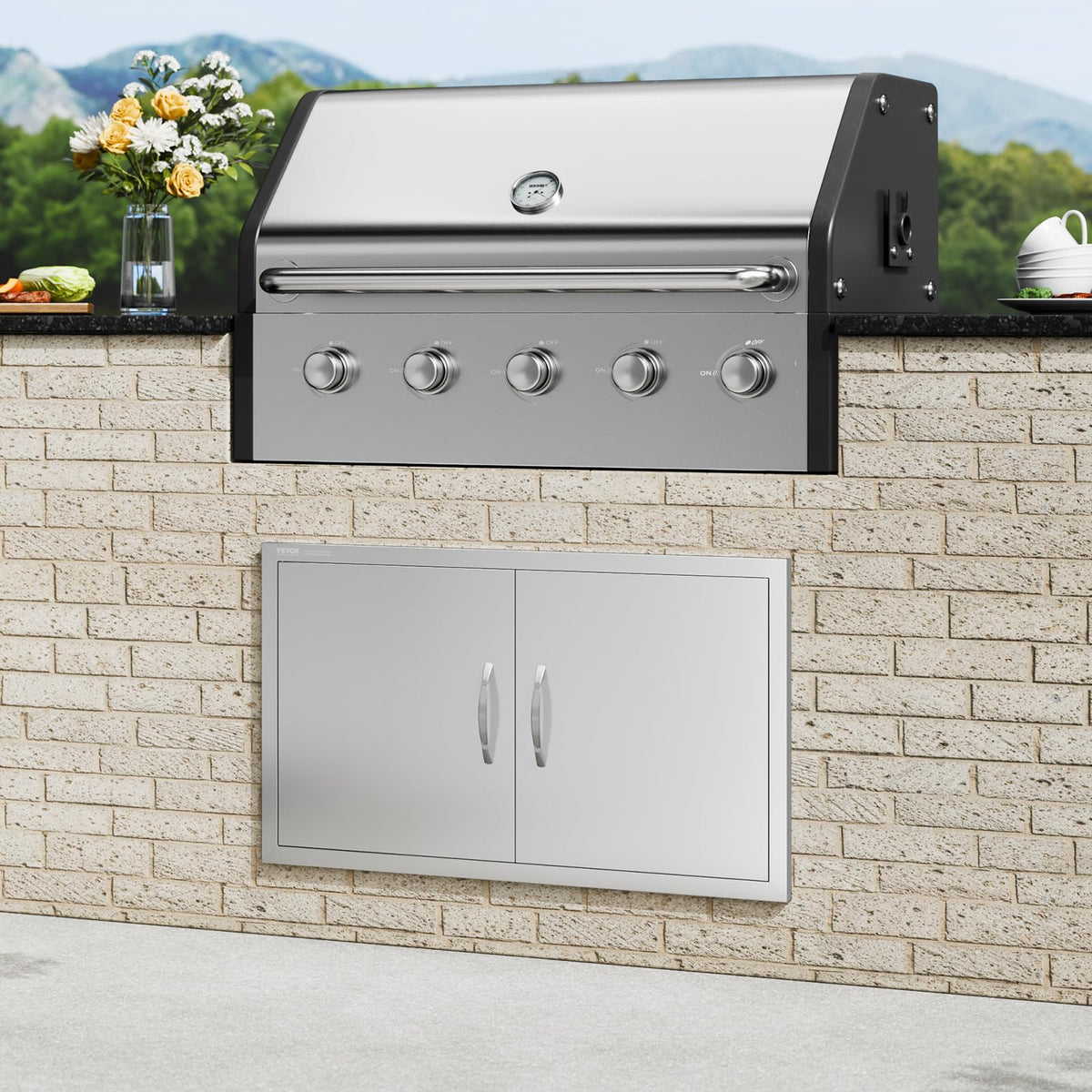 VEVOR BBQ Access Door flush mount design blends with island cabinetry