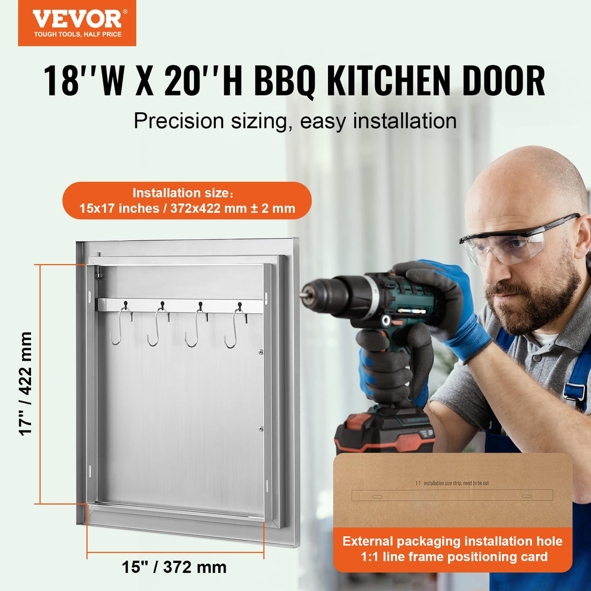 VEVOR BBQ access door dimension drawing aids precise installation planning.