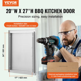 VEVOR BBQ Access Door dimensions guide indicating precise fit for installation