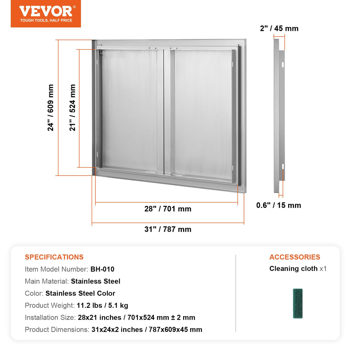 VEVOR BBQ access door edge bevel design reduces snags.