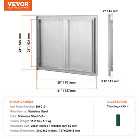 VEVOR BBQ access door edge bevel design reduces snags.