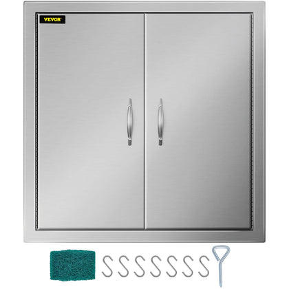 VEVOR BBQ access door front view shows durable brushed stainless steel for outdoor kitchens.