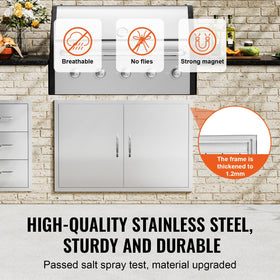 VEVOR BBQ Access Door handle closeup shows ergonomic zinc alloy grip for easy opening.