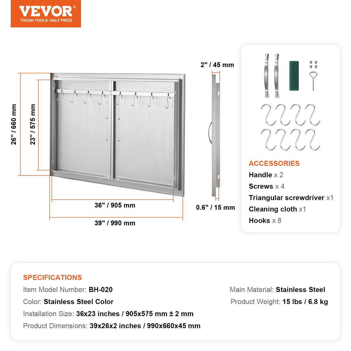 VEVOR BBQ Access Door install-template shows precise mounting diagram.