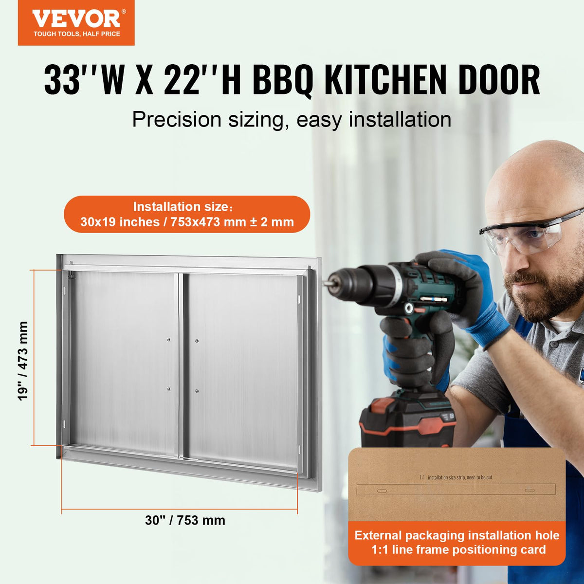 VEVOR BBQ access door side hinge detail showing durable construction