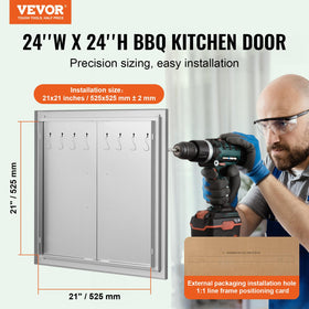 VEVOR BBQ access door side panel highlighting weatherproof construction.