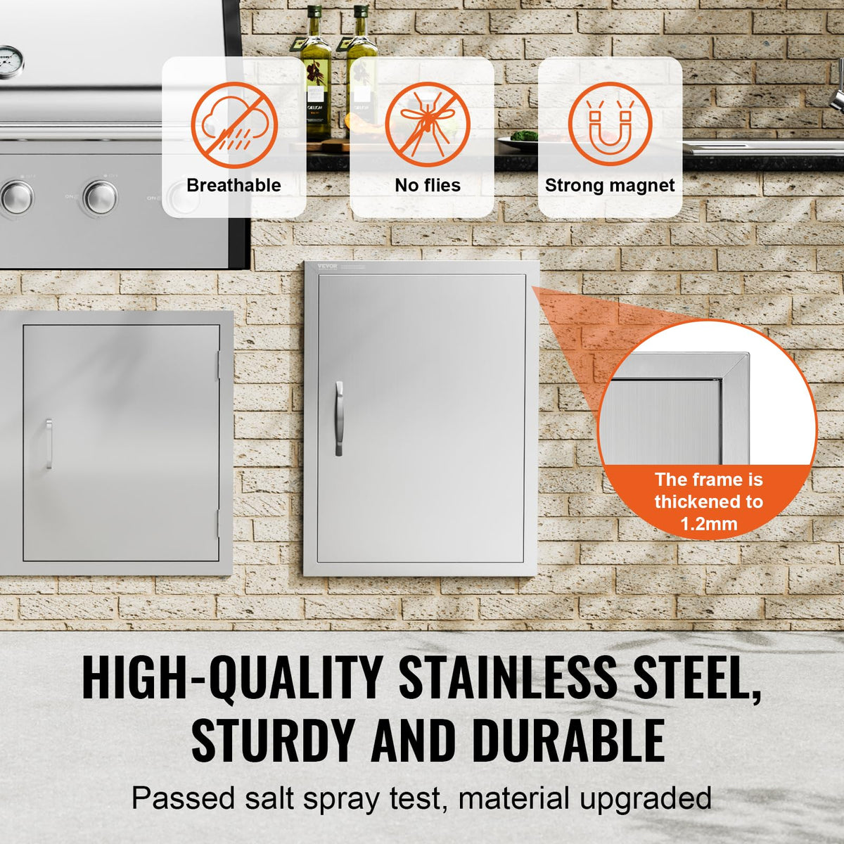 VEVOR BBQ Access Door stainless steel body resists rust in all weather