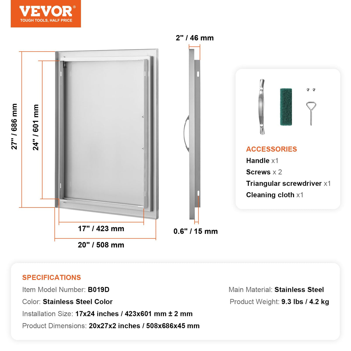VEVOR BBQ Access Door thickened frame adds lasting strength