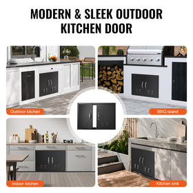 VEVOR BBQ Access Door vented storage shows improved air circulation for stored grilling tools.