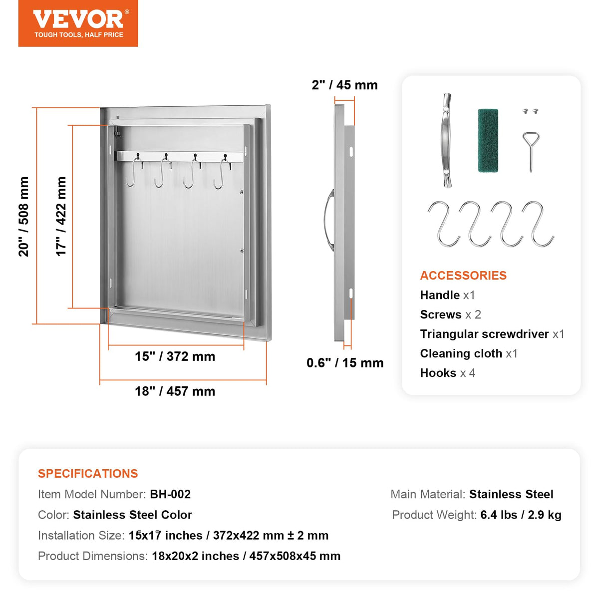 VEVOR BBQ door offers waterproof seal for weather resilience.
