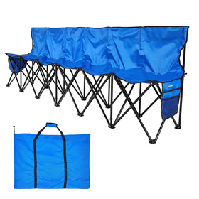 VEVOR blue bench provides versatile seating for sports and camping.