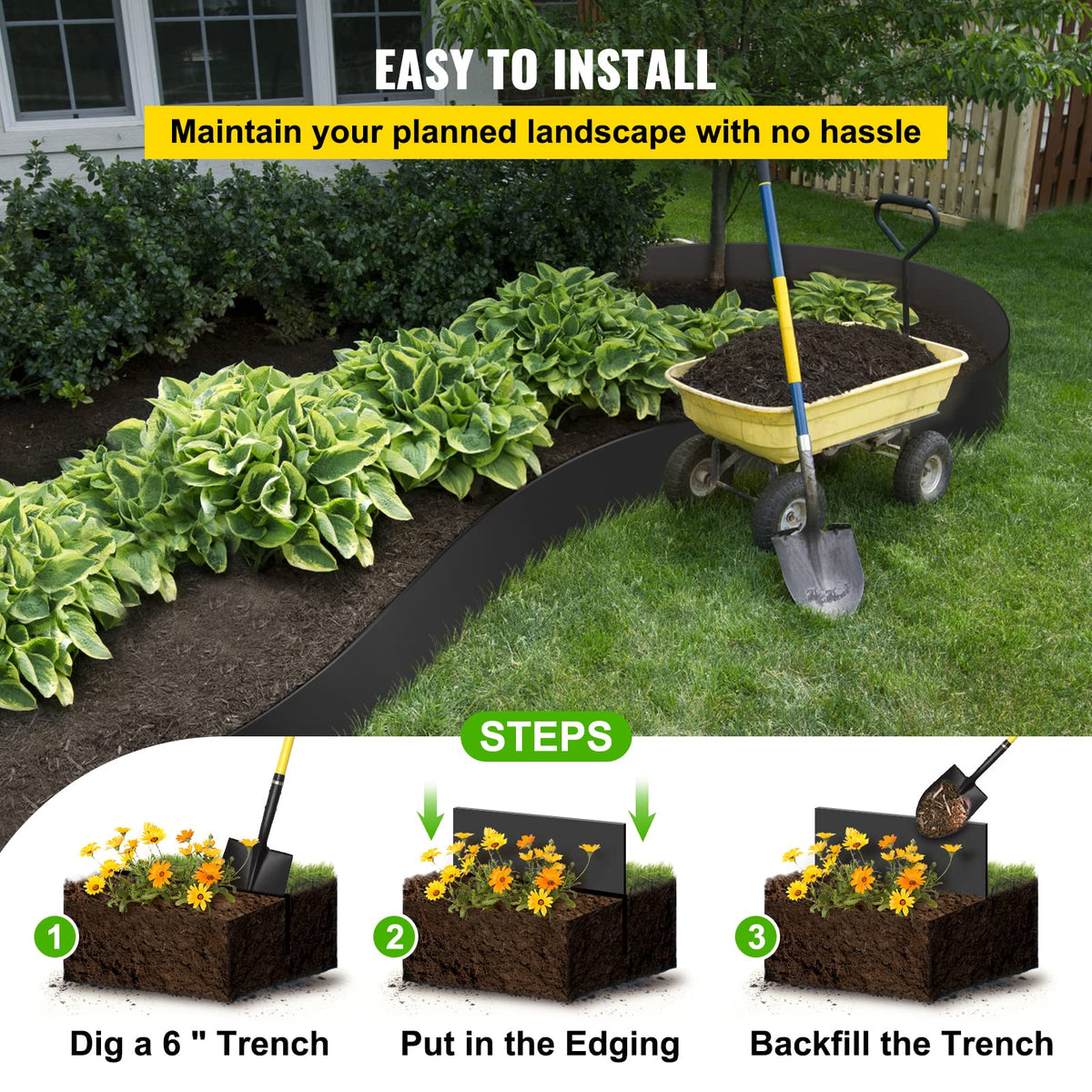 Keeps mulch and soil in place for clean garden borders with VEVOR