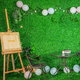 VEVOR boxwood panels pair with artificial flowers for added interest.